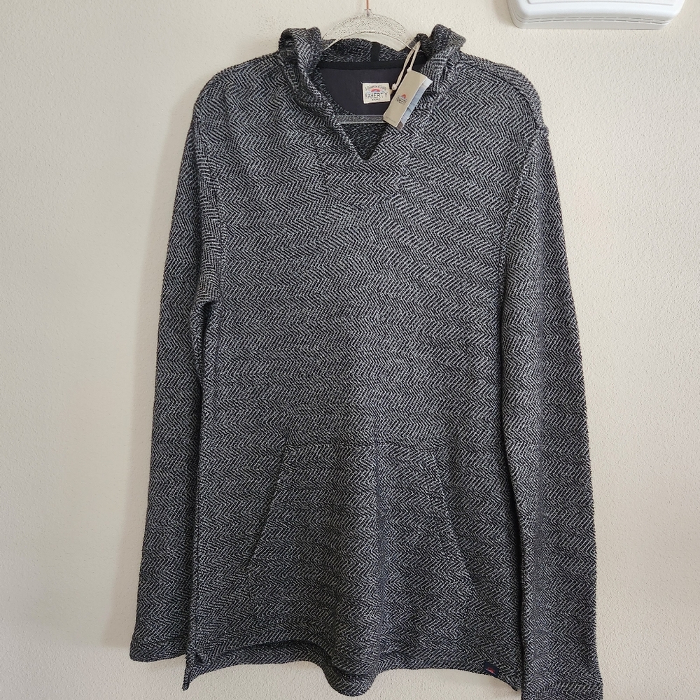 Faherty Mens Herringbone French Terry Beach Hoodie Size Medium NWT Granite